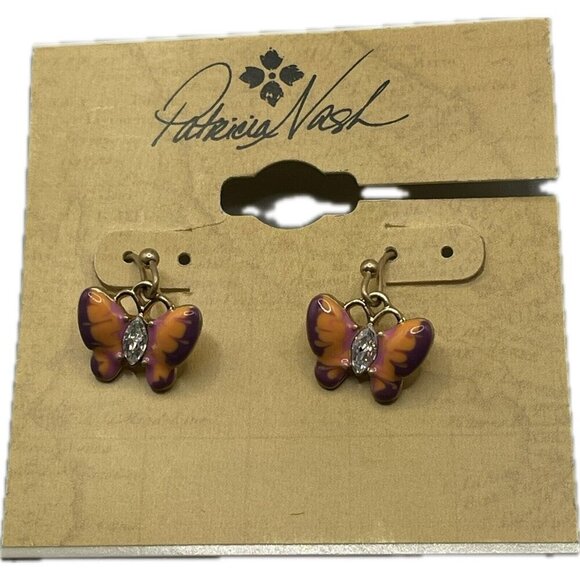 Patricia Nash Mini Butterfly Coral-Purple Pave Center French Wire Drop Earrings - Picture 4 of 4